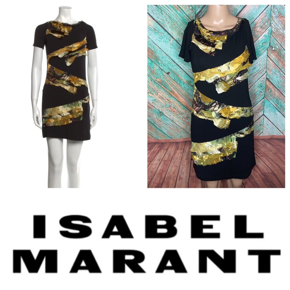 Isabel Marant Modal & Silk Scarf Detail Black Lined Tie Back Shift Dress